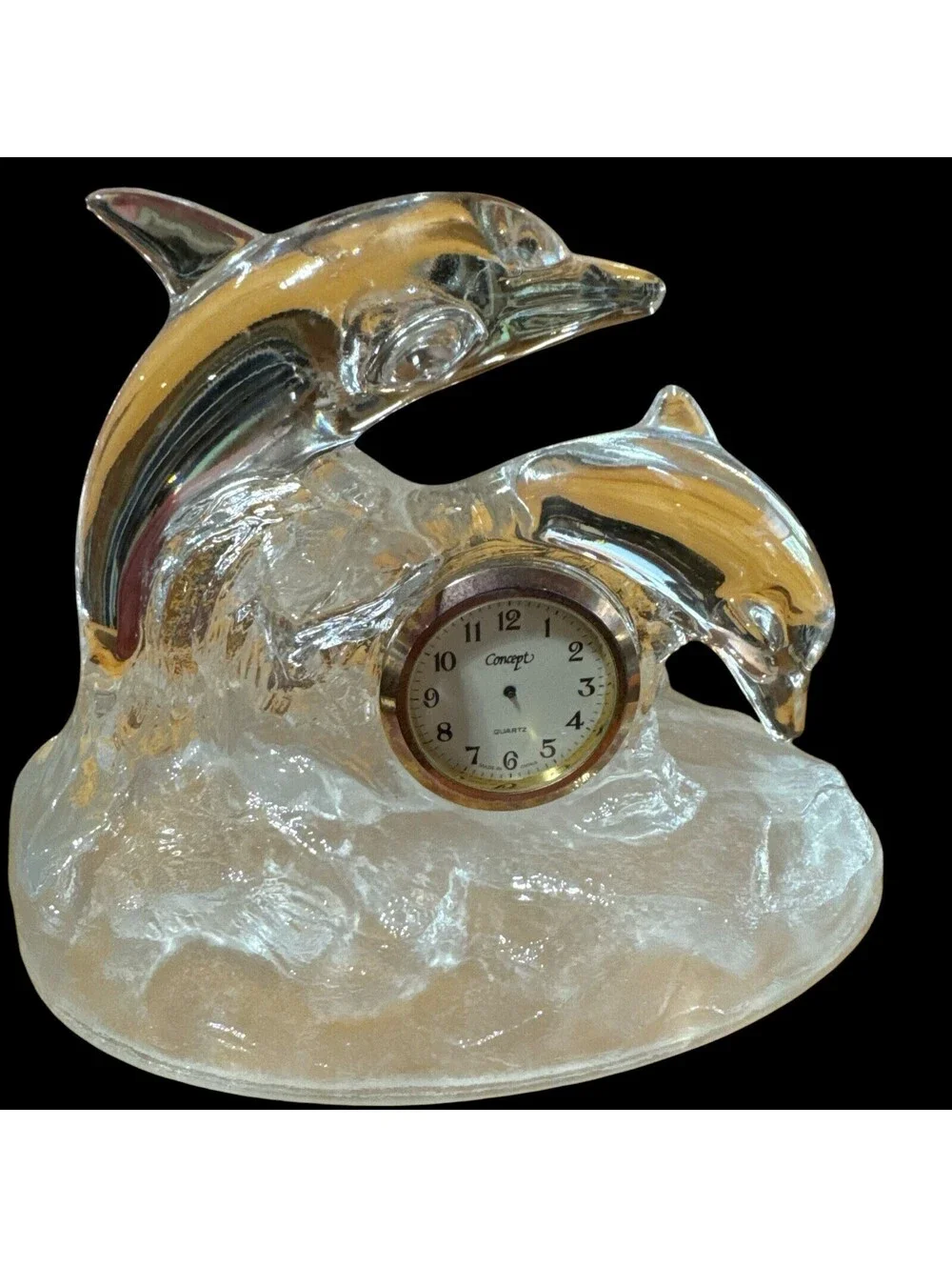 Cristal D'arques Glass Dolphin Crystal Clock Concept Quartz Not Working..